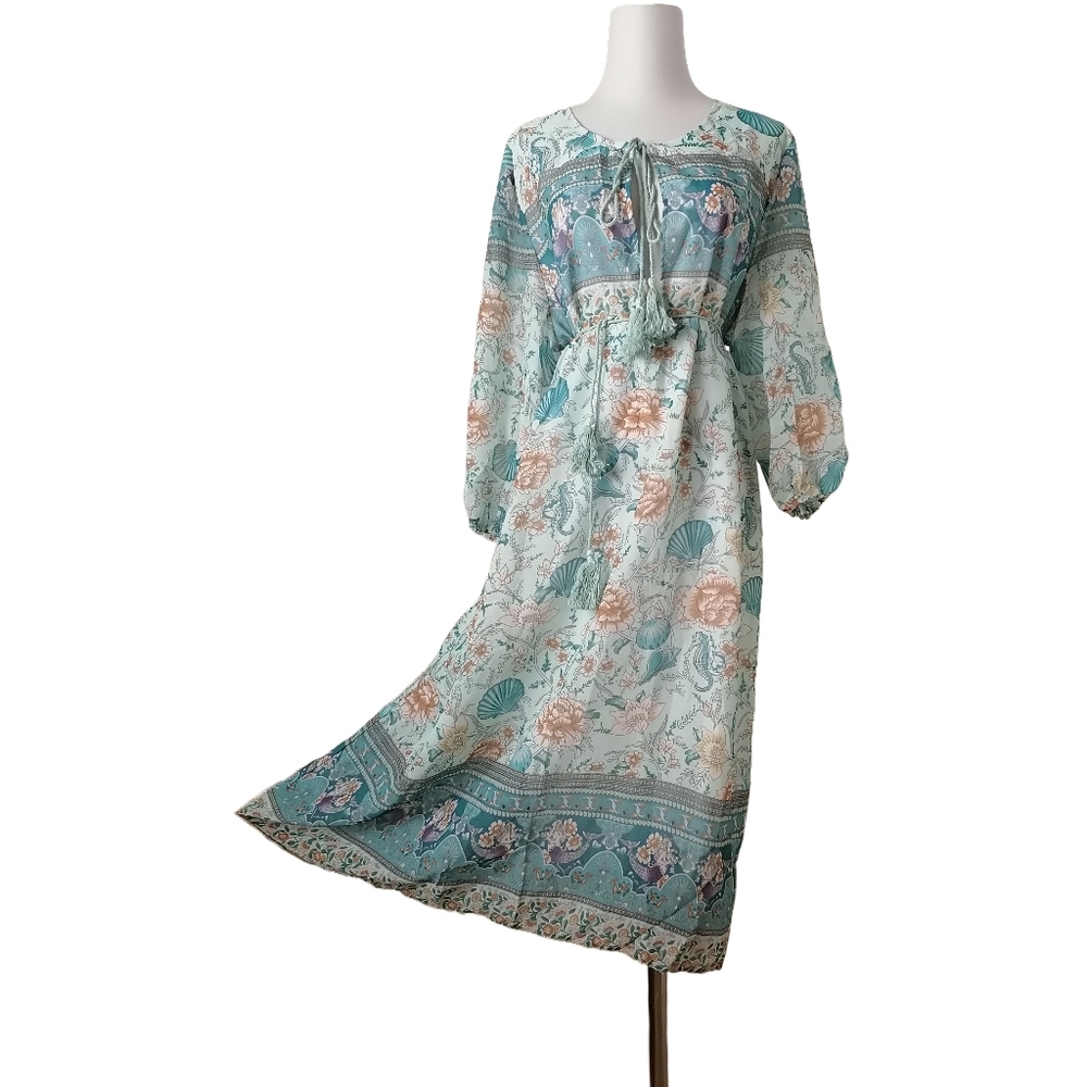 🍡 XXL, floral print long sleeve chiffon maxi dress
